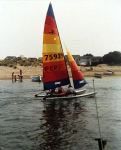 Catamaran at the Run, Christchurch, Dorset, in 1988 or '89